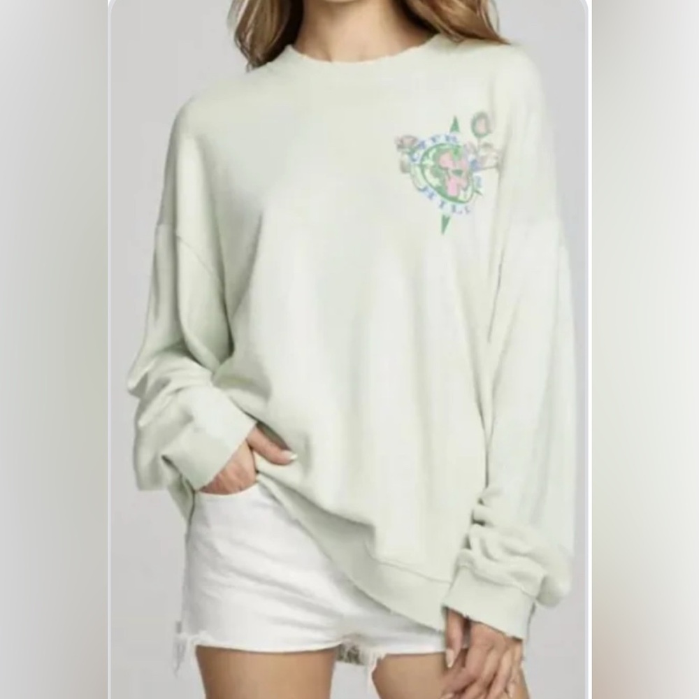 Chaser sweatshirt in mint with Pink and Green Graphic